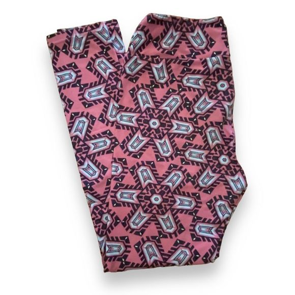 LuLaRoe Leggings OS Pink Black  Geometric Floral  Super Soft - Picture 1 of 3